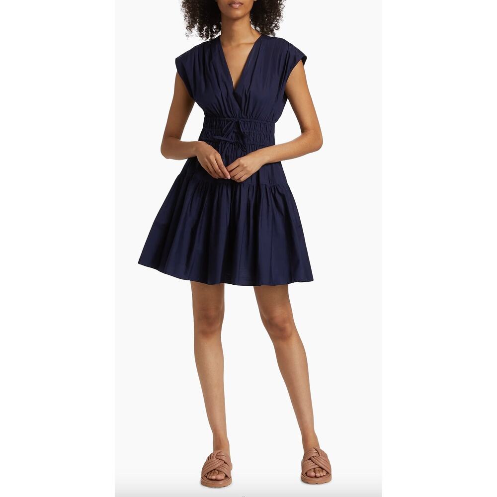 Derek Lam 10 Crosby Tora Shirred Cotton Mini Dress Midnight 0
